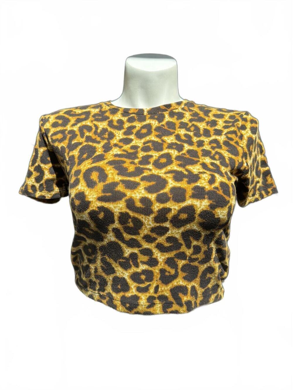 ZARA Leopard Print Crop Top Stretch Tee Y2K Club Kid - Picture 1 of 5